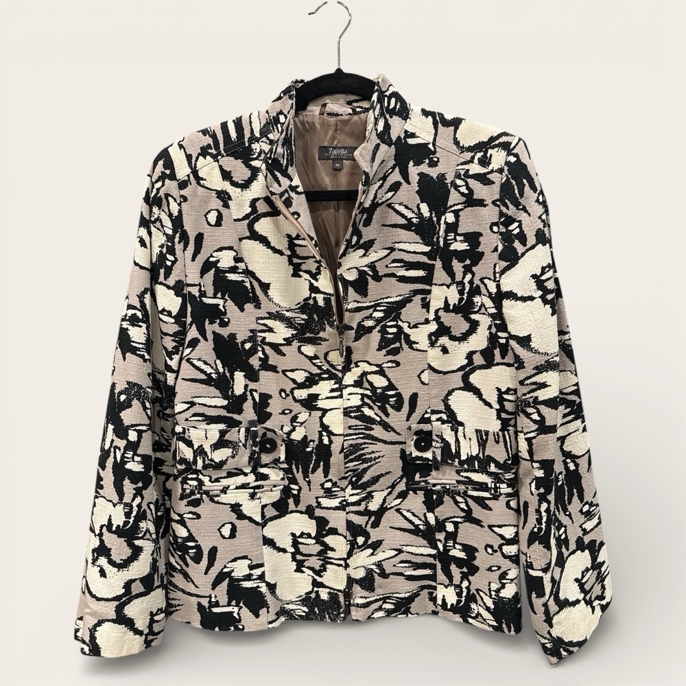 Zanella Platinum Size 10 Womens Zipup Jacket Blazer Gray Black White Italy